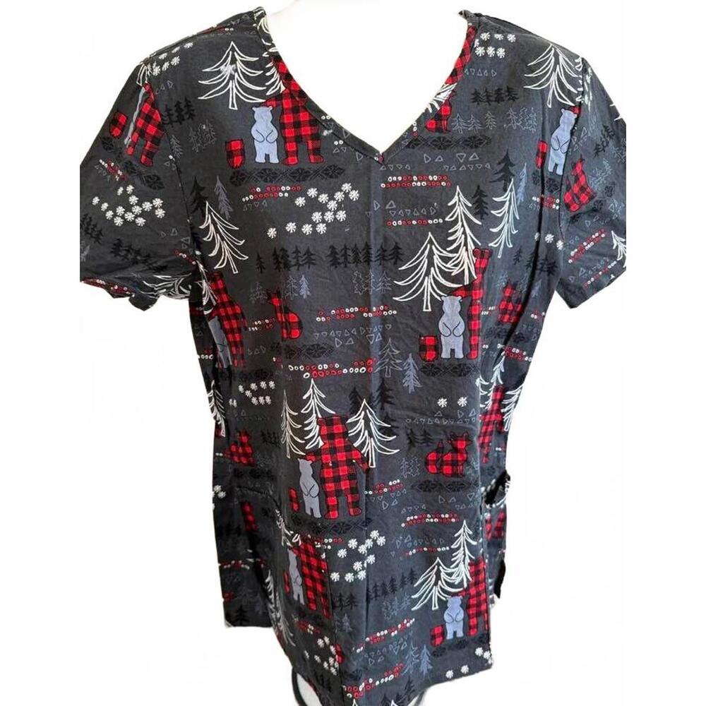 SCRUBSTAR WOMENS SCRUB TOP MEDIUM GRAY WITH BEARS‎